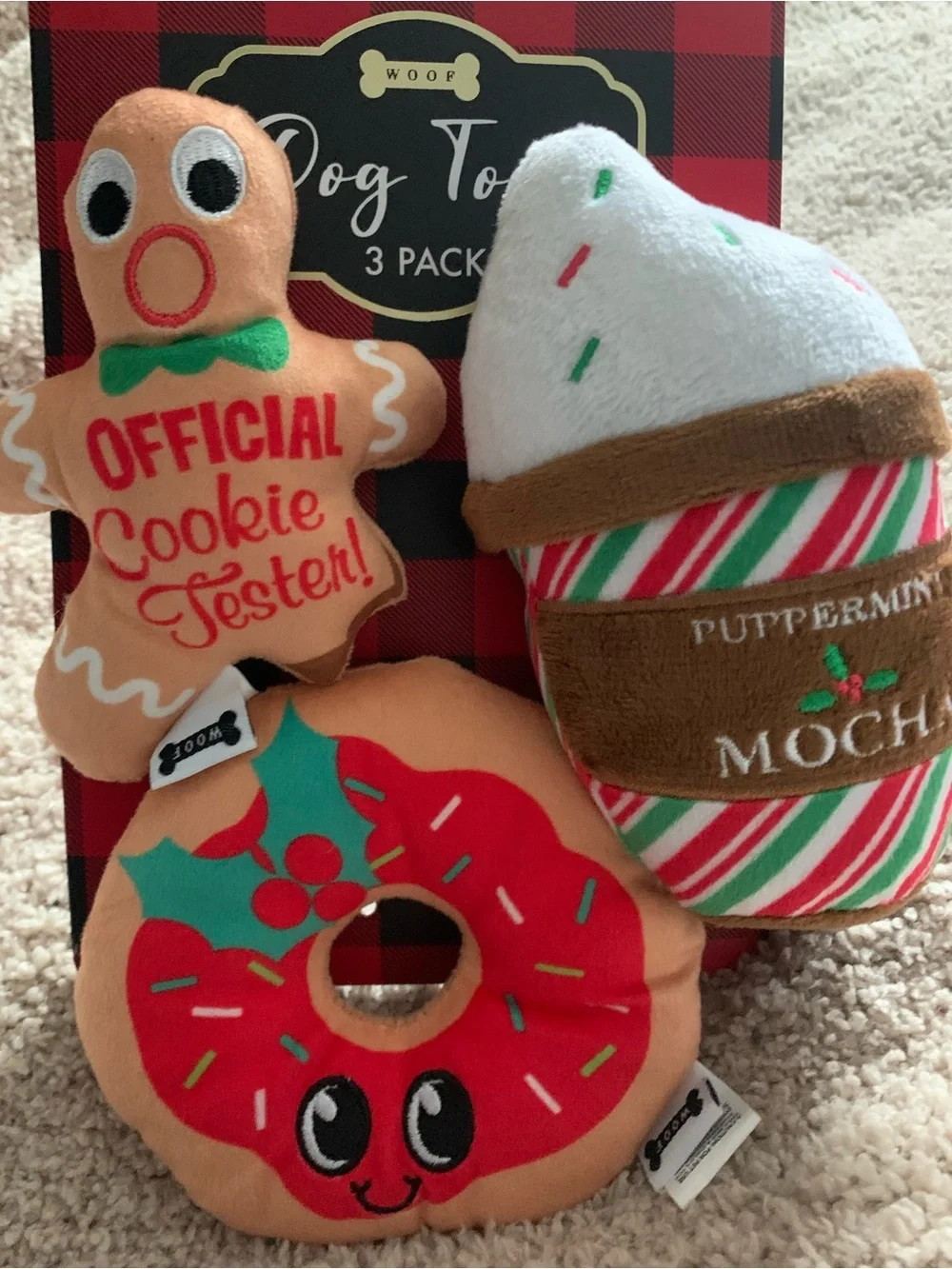 Holiday Plush Dog Toy Trio - Gingerbread, Peppermint Mocha & Donut